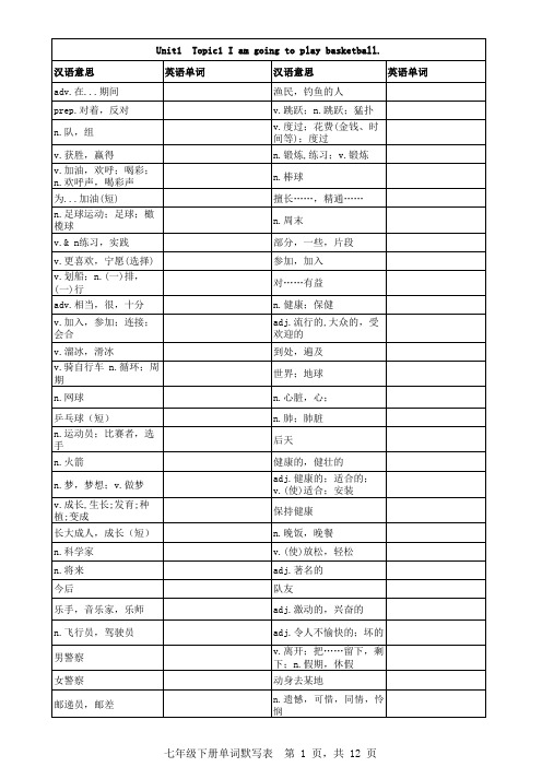 仁爱版八上英语单词默写表