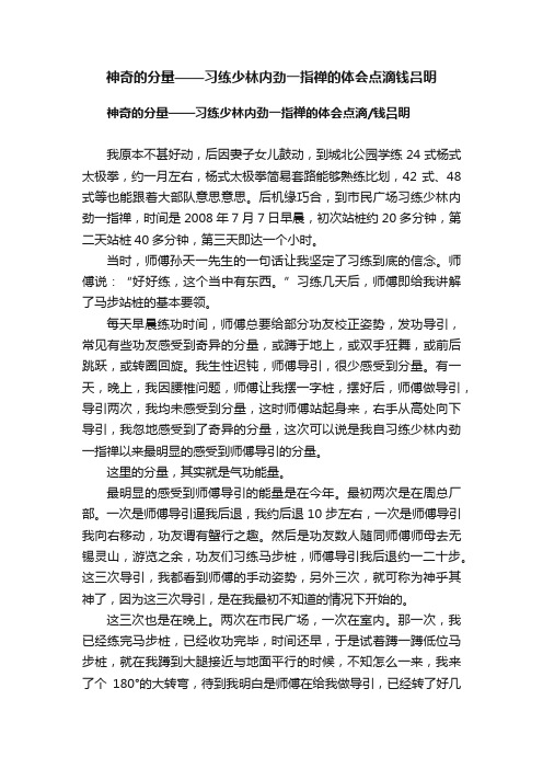 神奇的分量——习练少林内劲一指禅的体会点滴钱吕明