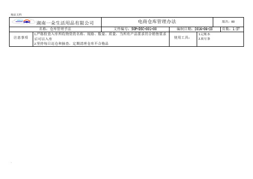 电商仓储物流部管理方案及岗位职责