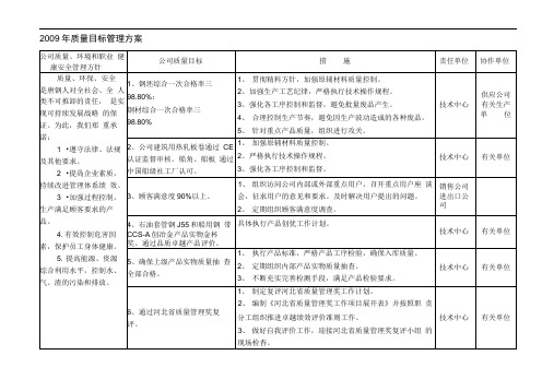 2009年质量目标管理方案