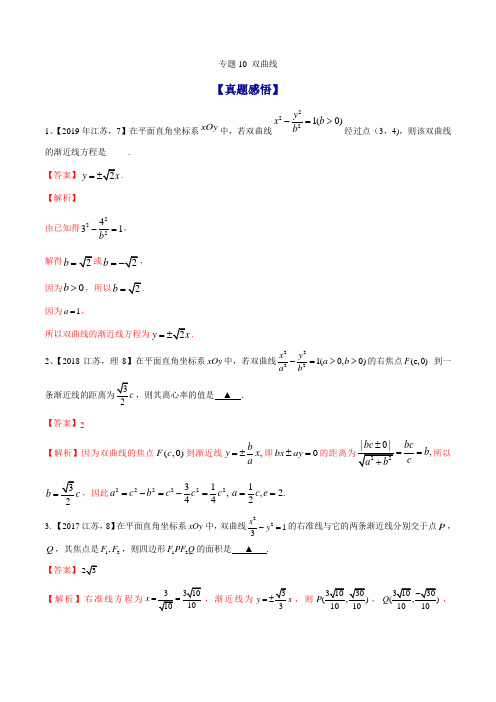 专题10 双曲线-2021年江苏省高考数学命题规律大揭秘(解析版)