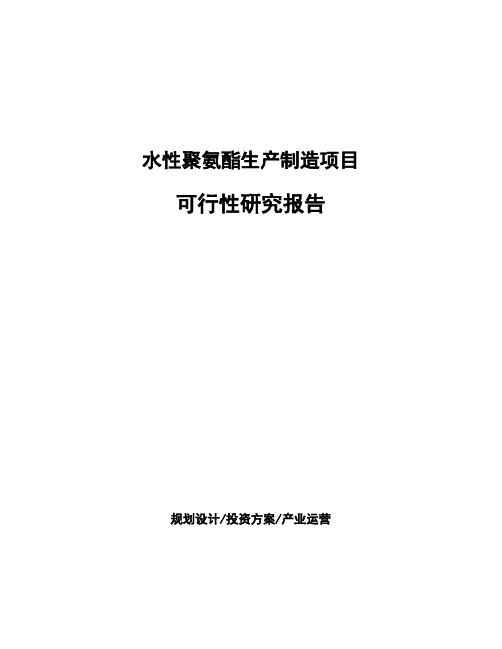 水性聚氨酯生产制造项目可行性研究报告