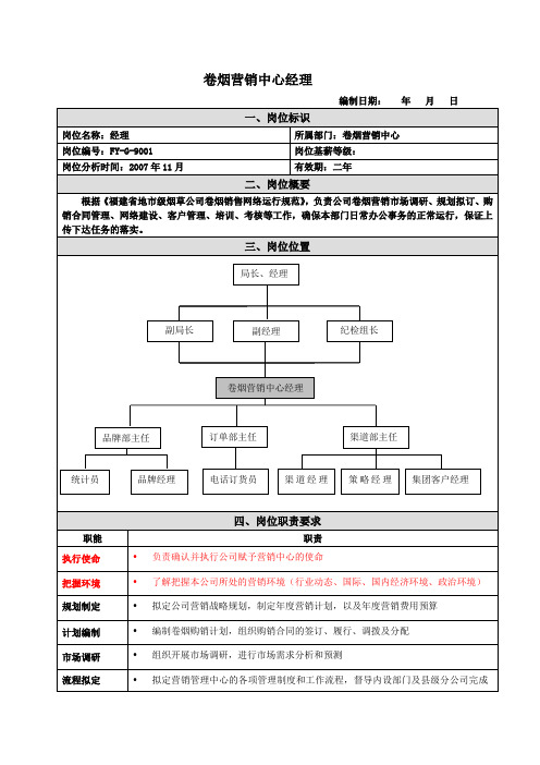 经理岗位说明书范例(2)