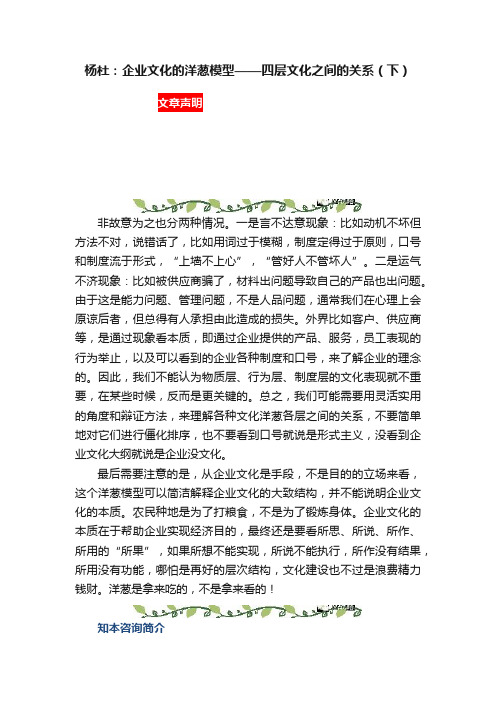 杨杜：企业文化的洋葱模型——四层文化之间的关系（下）