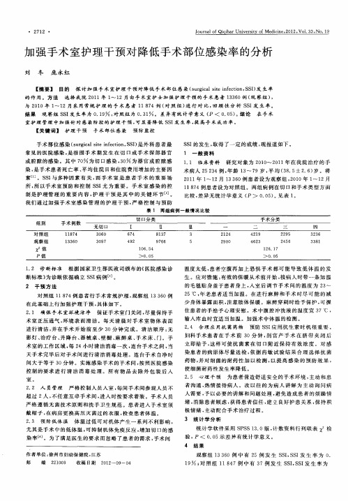 加强手术室护理干预对降低手术部位感染率的分析