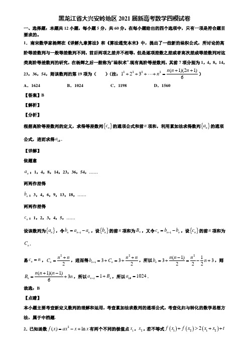 黑龙江省大兴安岭地区2021届新高考数学四模试卷含解析