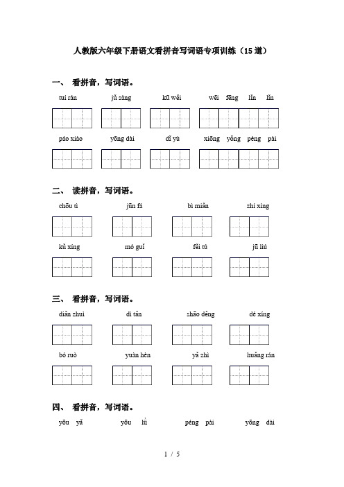 人教版六年级下册语文看拼音写词语专项训练(15道)