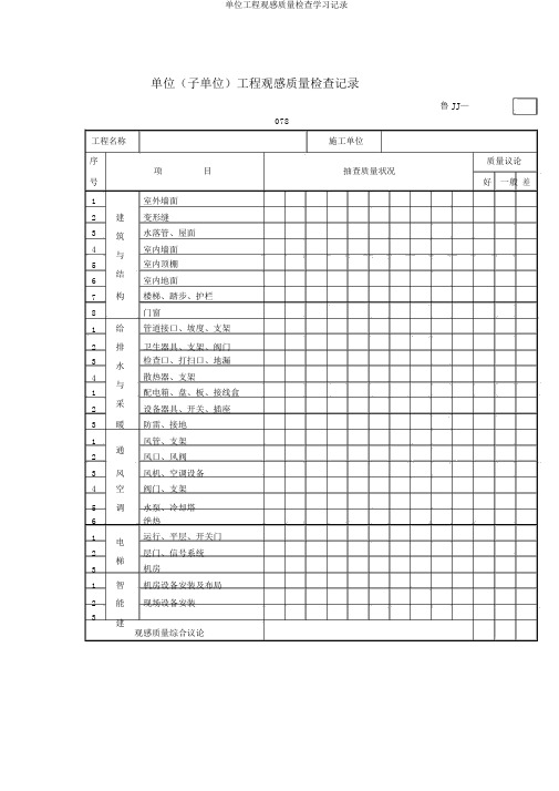 单位工程观感质量检查学习记录