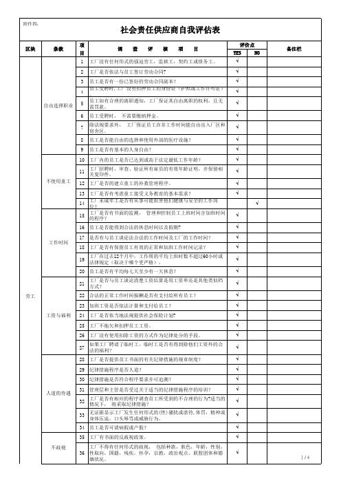 社会责任供应商自我评估表