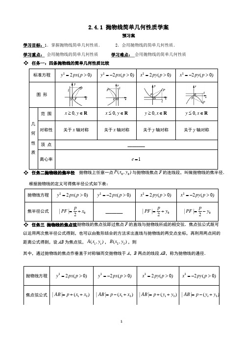 抛物线的简单几何性质学案