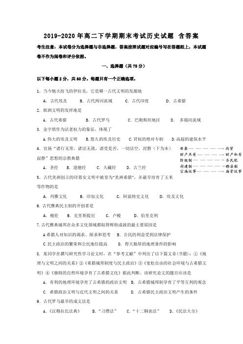 2019-2020年高二下学期期末考试历史试题 含答案