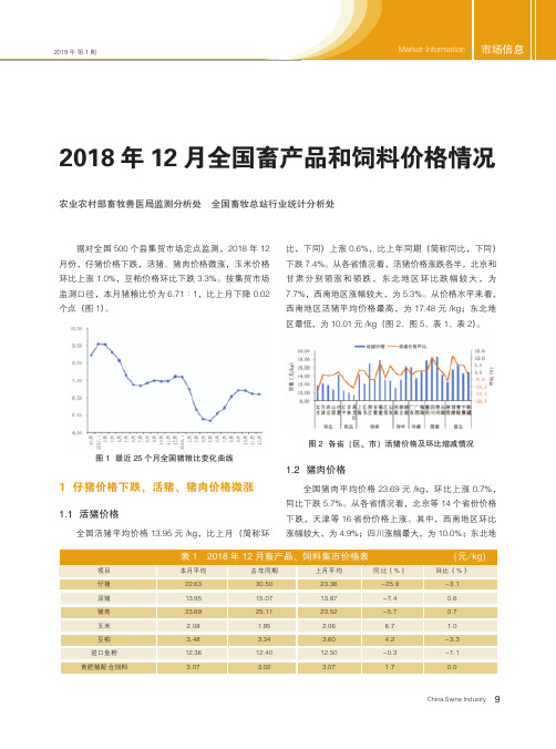 2018年12月全国畜产品和饲料价格情况