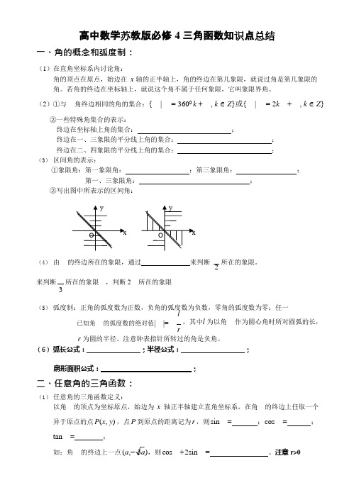 (完整版)高中数学苏教版必修4三角函数知识点总结,推荐文档