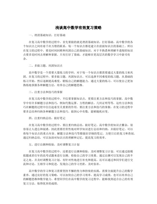 浅谈高中数学有效复习策略