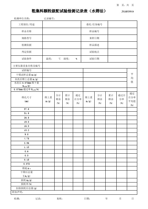 粗集料颗粒级配试验检测记录表(水洗法)