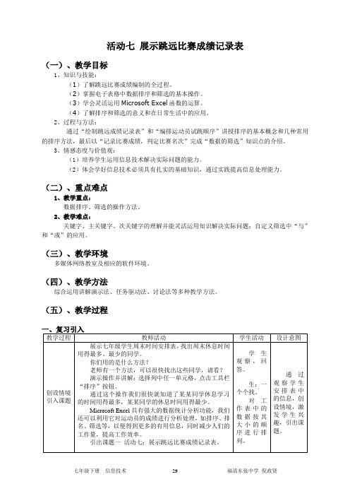 活动七 展示跳远比赛成绩记录表