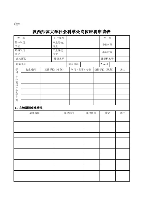 陕西师范大学社会科学处岗位应聘申请表