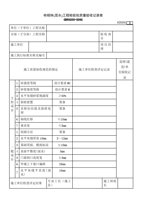 建筑检验批质量验收记录表汇总