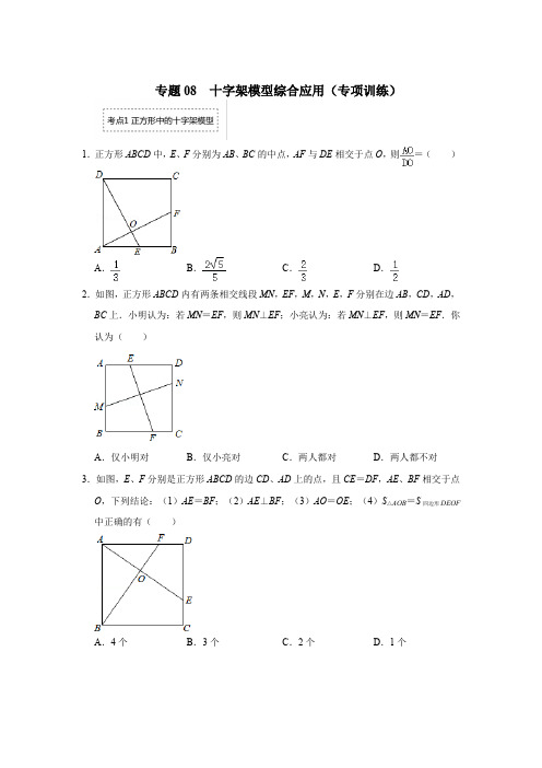 专题08十字模型综合应用(专项训练)(原卷版)