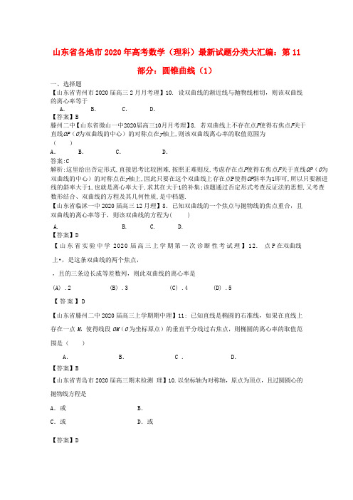 山东省各地市2020年高考数学 最新试题分类大汇编 11 圆锥曲线(1) 理