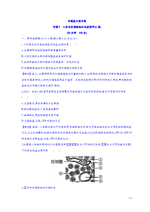 2019高中生物二轮复习练习：专题九 人体内环境稳态和免疫调节 专题能力提升练 专题9(A)