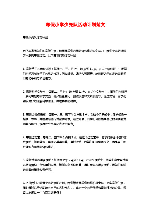 寒假小学少先队活动计划范文