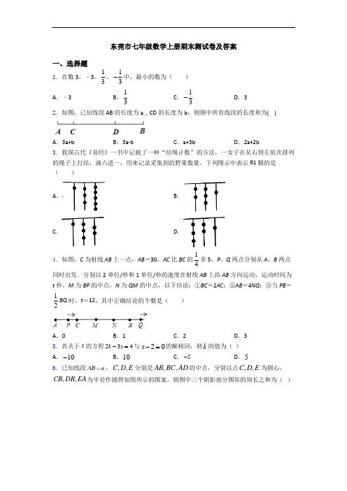 东莞市七年级数学上册期末测试卷及答案