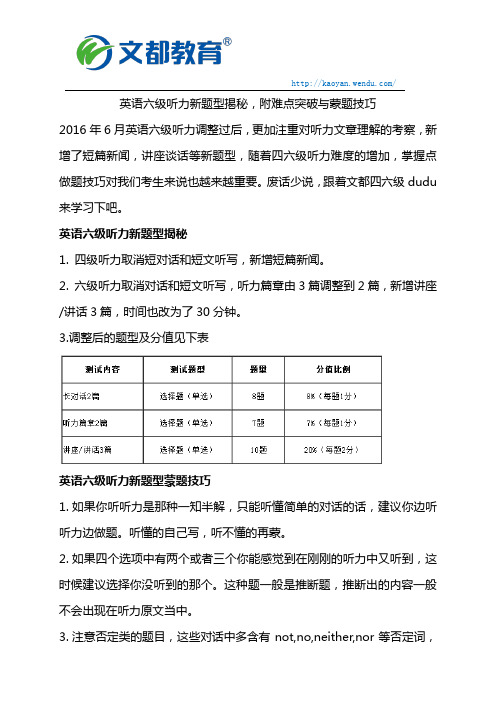 英语六级听力新题型揭秘,附难点突破与蒙题技巧