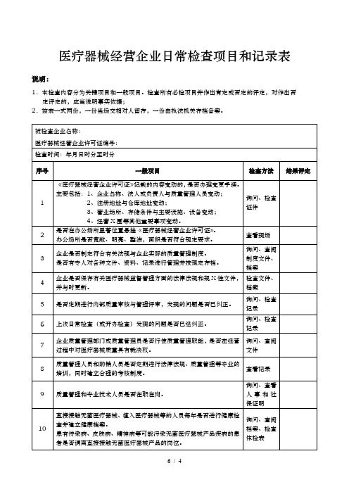 医疗器械经营企业日常检查项目和记录表