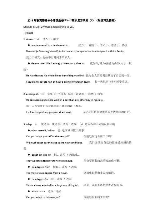 秋英语译林牛津版选修6Unit2同步复习学案(1)(附练习及答案).doc
