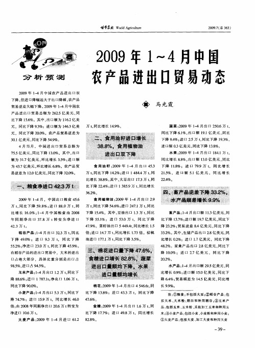 2009年1-4月中国农产品进出口贸易动态