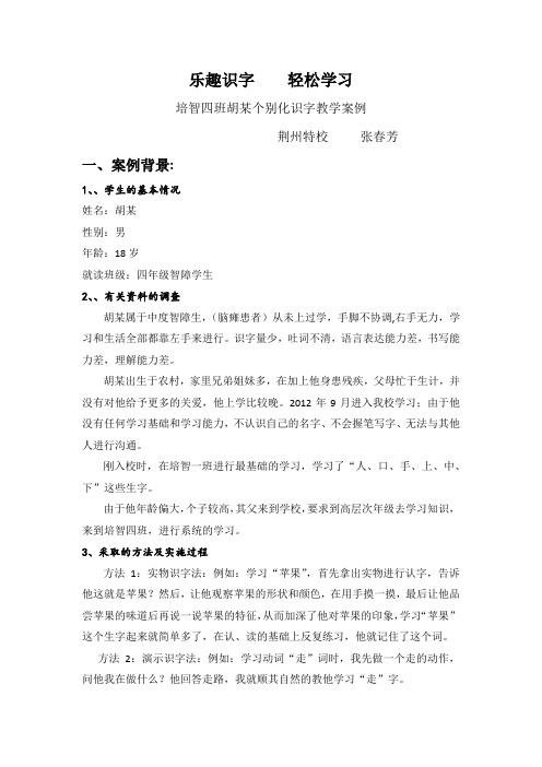 乐趣识字轻松学习关于智障生胡某个别化教育案例分析