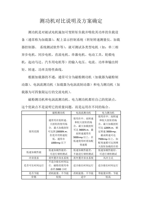 测功机方案对比说明