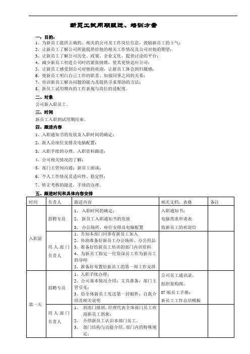 新员工试用期跟进计划方案