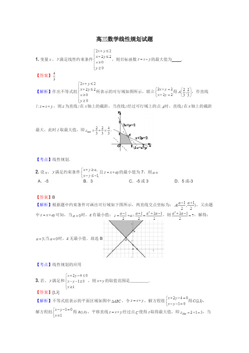 高三数学线性规划试题
