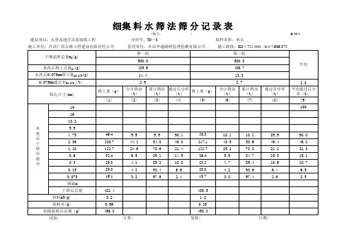 粗集料水筛法筛分记录表米石