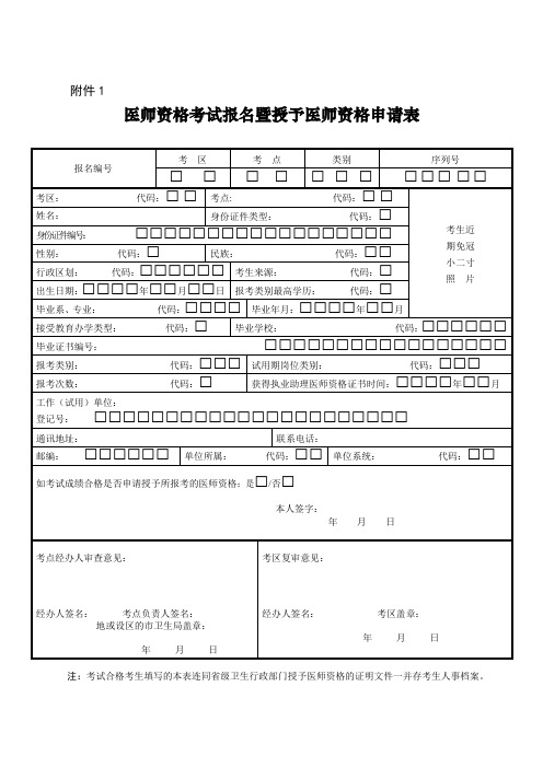 医师资格申请表