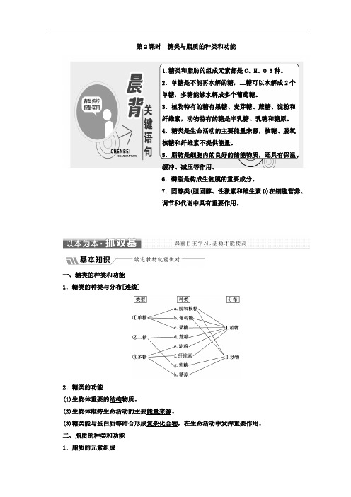 2019-2020学年高中生物苏教版必修1教学案：第二章 第二节 第2课时 糖类与脂质的种类和功能 Word版含答案