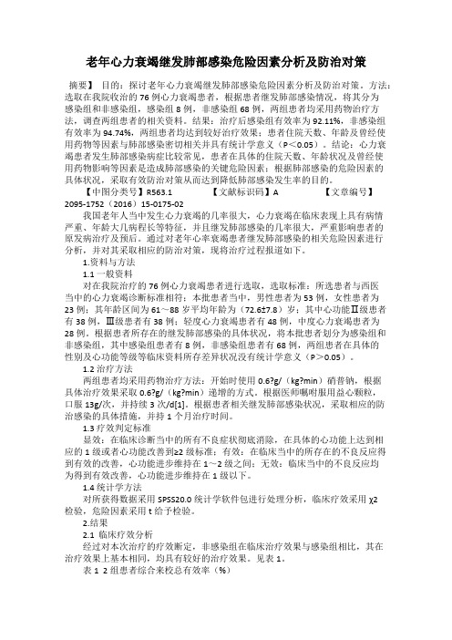 老年心力衰竭继发肺部感染危险因素分析及防治对策