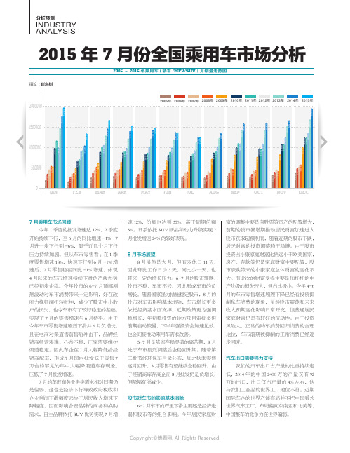 2015年7月份全国乘用车市场分析