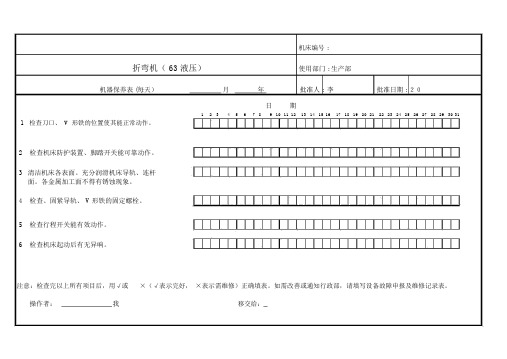 折弯机(63液压)设备维护保养点检表