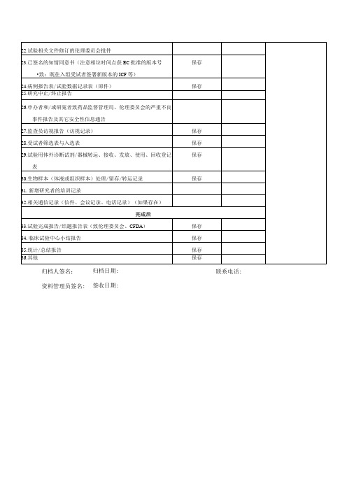 医疗器械诊断试剂临床试验项目归档资料清单