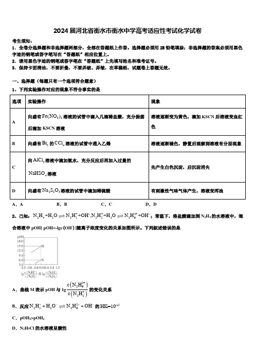 2024届河北省衡水市衡水中学高考适应性考试化学试卷含解析