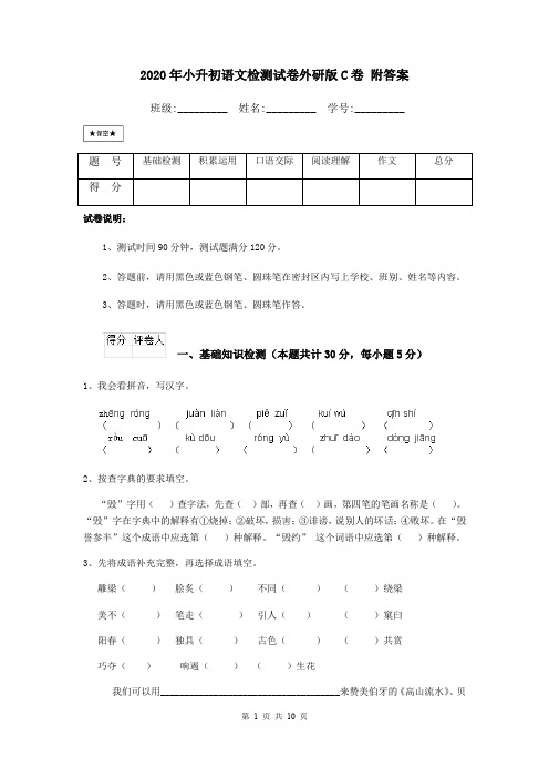 2020年小升初语文检测试卷外研版C卷 附答案