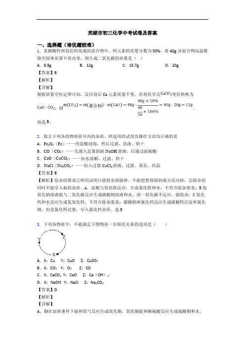 芜湖市初三化学中考试卷及答案