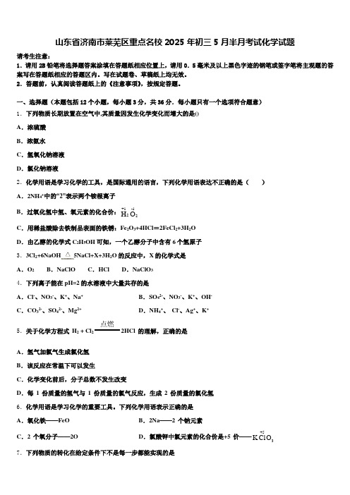 山东省济南市莱芜区重点名校2025年初三5月半月考试化学试题含解析