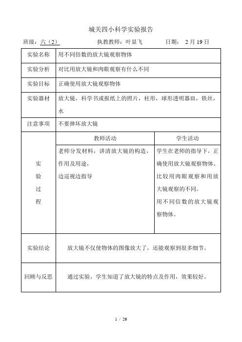 六年级下册科学实验报告单