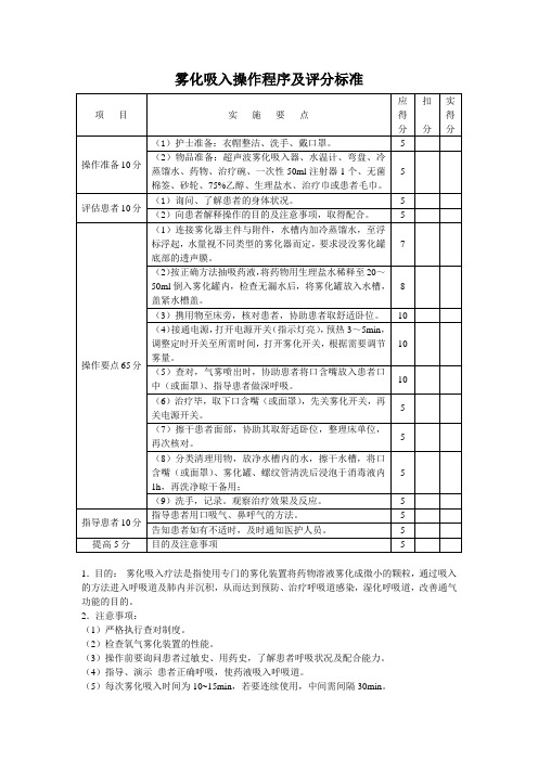 雾化吸入法操作规程