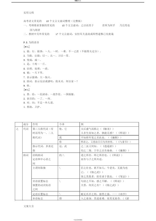 高考必考18个文言虚词表格总结材料