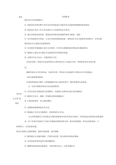 安全管理成员职责表